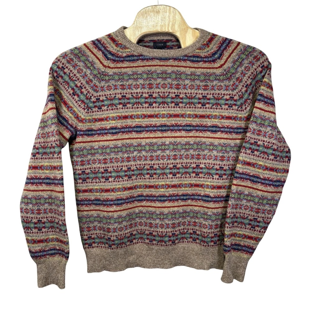 J Crew Sweater Mens XL Multicolor Lambswool Fair Isle Crewneck Knit Pullover